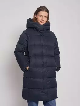 Длинное стёганое пальто с капюшоном