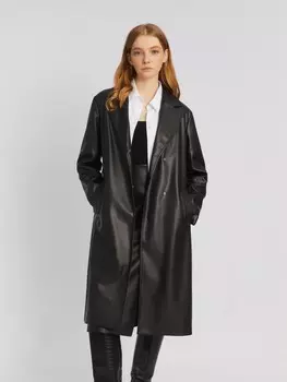 Длинный тренч из экокожи без утеплителя с поясом