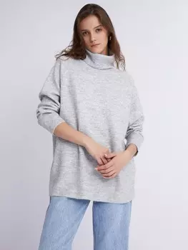 Длинный вязаный свитер оверсайз силуэта с воротником-гольф