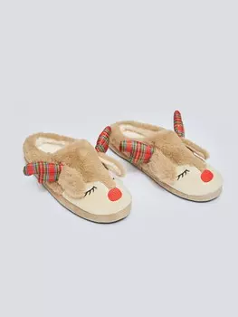 Домашние новогодние тапочки-олени из экомеха