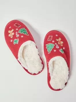 Домашние новогодние тапочки с искусственным мехом