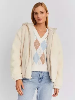 Двусторонняя утеплённая куртка на синтепоне с капюшоном и искусственным мехом