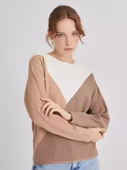 Джемпер в стиле колор-блок с вырезом лодочка и длинным рукавом