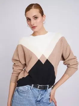 Джемпер в стиле колор-блок с вырезом лодочка и длинным рукавом