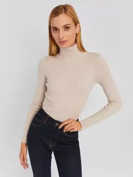 Джемпер-водолазка из тонкого вязаного трикотажа с фактурой-риб