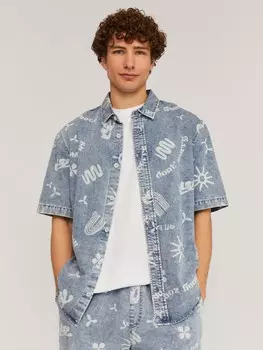 Джинсовая куртка-рубашка из хлопка с принтом