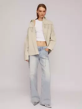 Джинсовая куртка-рубашка с бахромой со стразами