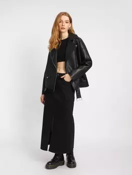 Джинсовая юбка карго прямого силуэта с разрезом