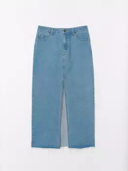 Джинсовая юбка миди с разрезом