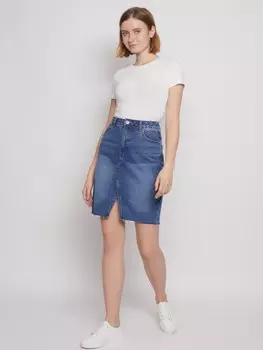 Джинсовая юбка с разрезом