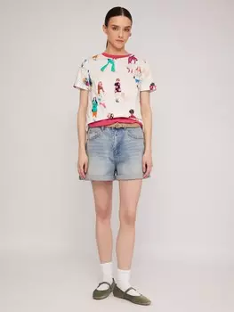 Джинсовые мини шорты из хлопка с отворотами