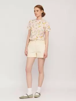 Джинсовые мини шорты из хлопка с отворотами