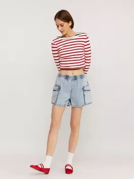 Джинсовые мини шорты карго из хлопка на резинке