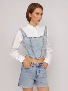 Джинсовый топ-корсет короткий на резинке