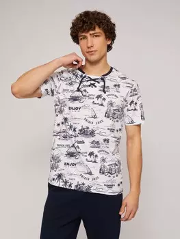 Футболка хенли из хлопка с коротким рукавом и принтом