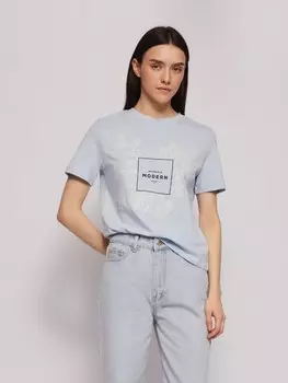 Футболка из хлопка с цветочным принтом на груди