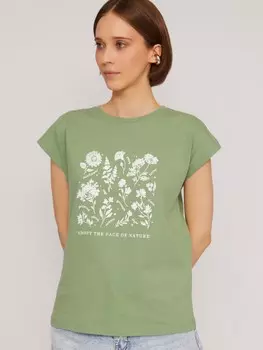 Футболка из хлопка с коротким рукавом и принтом