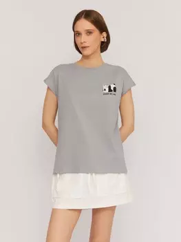 Футболка из хлопка с коротким рукавом и принтом