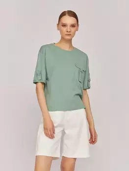 Футболка из хлопка с коротким рукавом с подхватами и карманом
