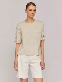 Футболка из хлопка с коротким рукавом с подхватами и карманом