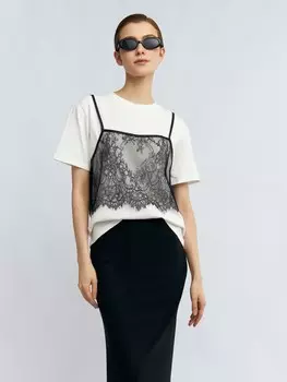 Футболка из хлопка с кружевным топом