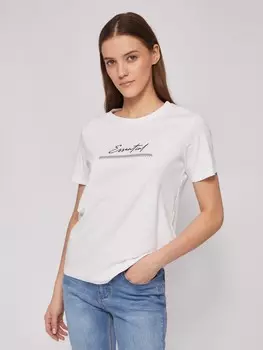 Футболка из хлопка с принтом-надписью и стразами