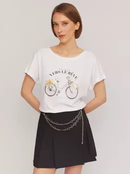 Футболка из хлопка с вырезом на спине и принтом