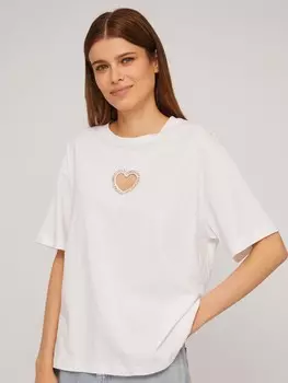 Футболка из хлопка с вырезом сердечко и стразами