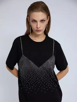Футболка из хлопка со стразами и с коротким рукавом