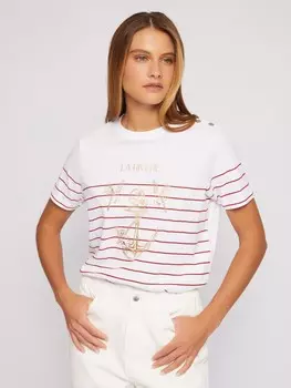 Футболка из хлопка в полоску с металлическим декором