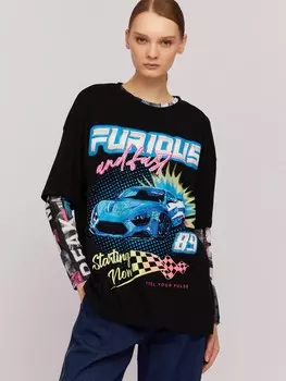 Футболка оверсайз из хлопка с коротким рукавом и принтом