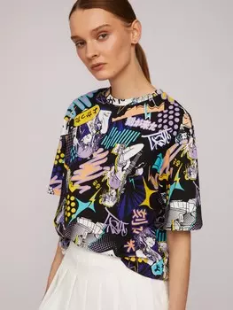 Футболка оверсайз из хлопка с принтом аниме