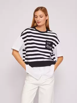 Футболка оверсайз в полоску с имитацией нижней рубашки