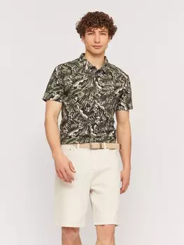 Футболка поло из хлопка с тропическим принтом