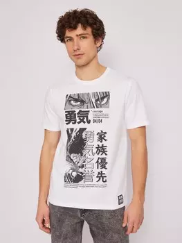 Футболка прямого силуэта из хлопка с аниме-принтом