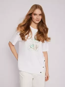 Футболка с принтом и декоративной планкой на кнопках