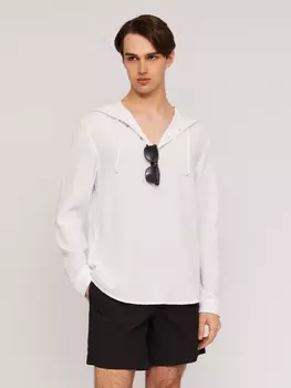 Хлопковая рубашка прямого силуэта с капюшоном