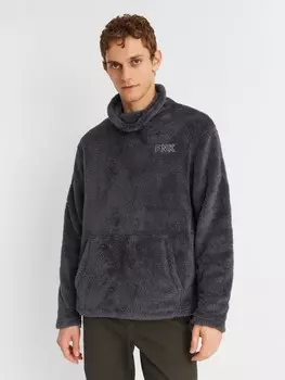 Худи из экомеха с воротником-хомутом и карманом-кенгуру