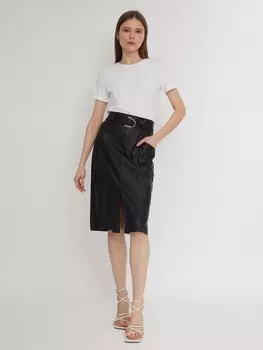 Юбка-карандаш из экокожи с разрезом