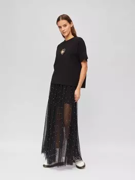 Юбка макси из полупрозрачной сетки со стразами