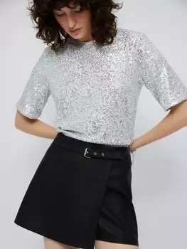 Юбка-шорты мини из экокожи с запахом