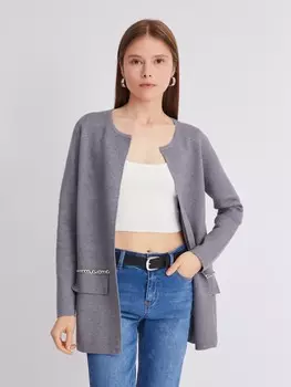 Кардиган из вязаного трикотажа с акцентным декором на клапанах