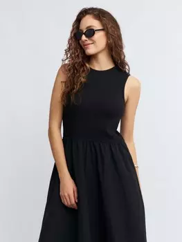 Комбинированное платье миди без рукавов