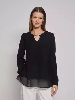 Комбинированный пуловер с вырезом и блёстками