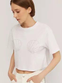 Короткая футболка из хлопка со стразами