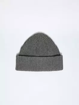 Короткая вязаная шапка-бини из хлопка с отворотом