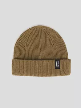 Короткая вязаная шапка-бини с отворотом