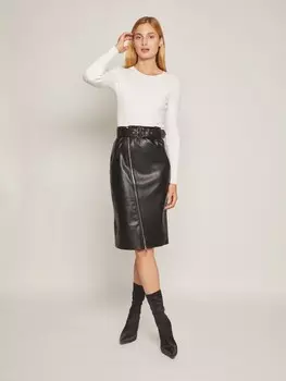 Кожаная юбка-карандаш с ремнём