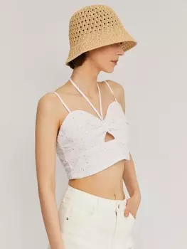 Кроп-топ на лямках с вышивкой ришелье