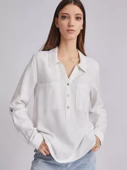 Льняная блузка с подхватами на рукавах